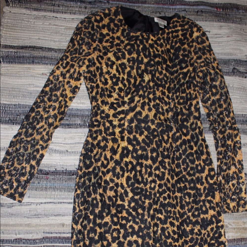 Lace Cheetah Print long Sleeve Dress